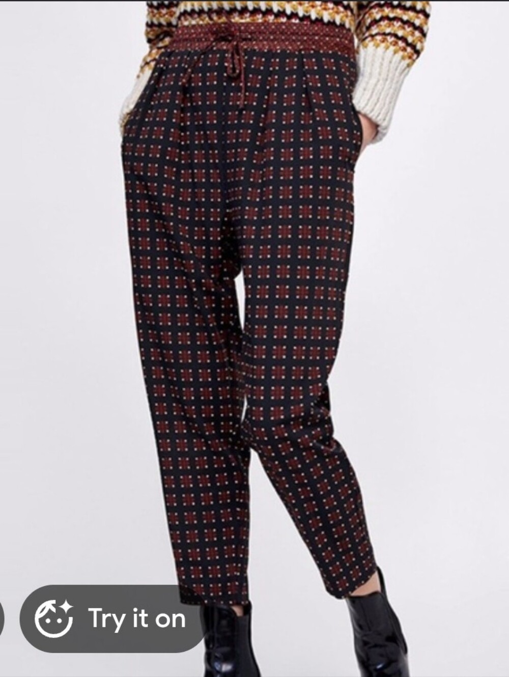 Zara Red Black Boho Trouser Pants M